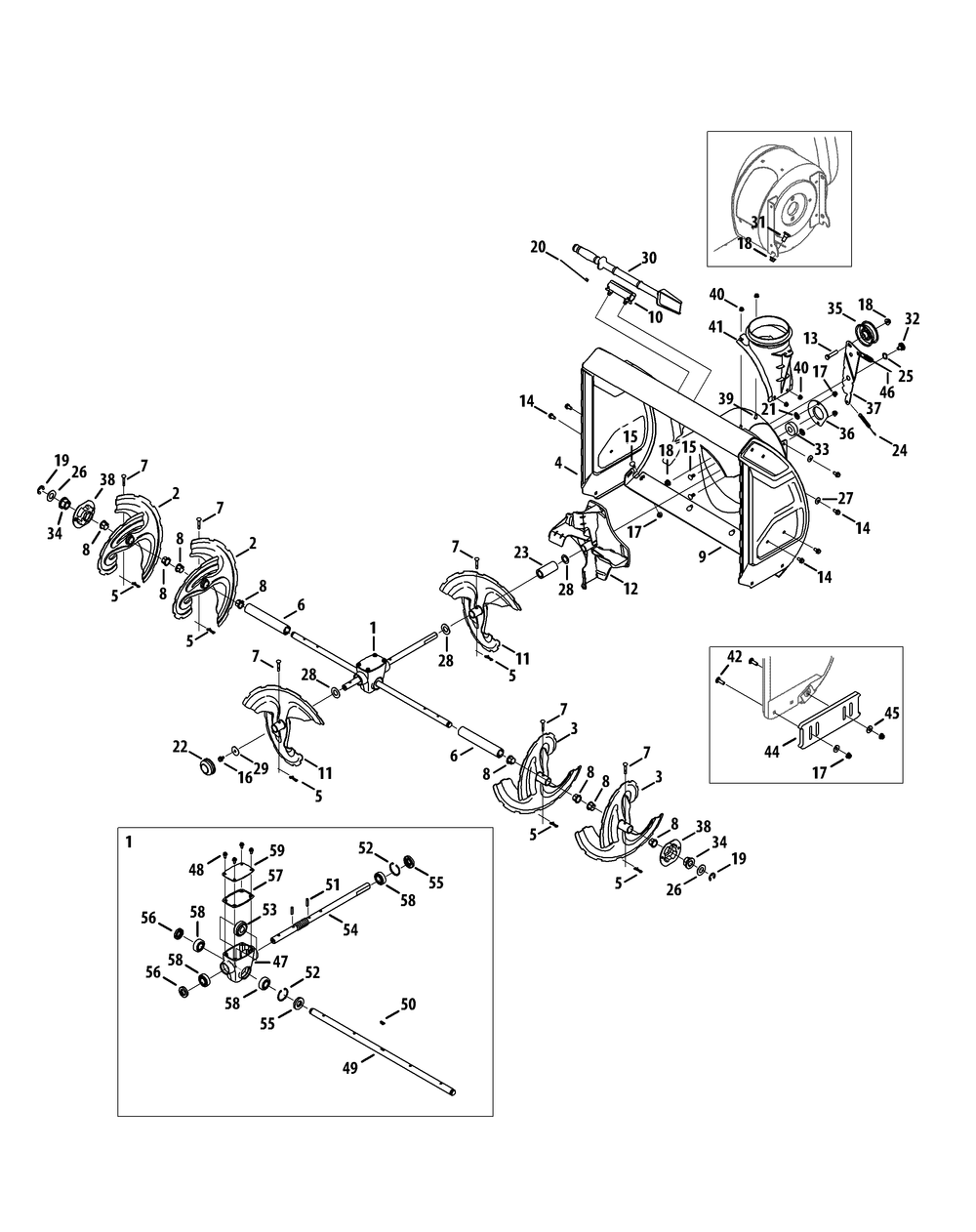 Auger And Housing Diagram and Parts List for 3X30-INCHTRAC31AH77SZ (31AH77SZ710)(2014) Cub Cadet Snow Blower